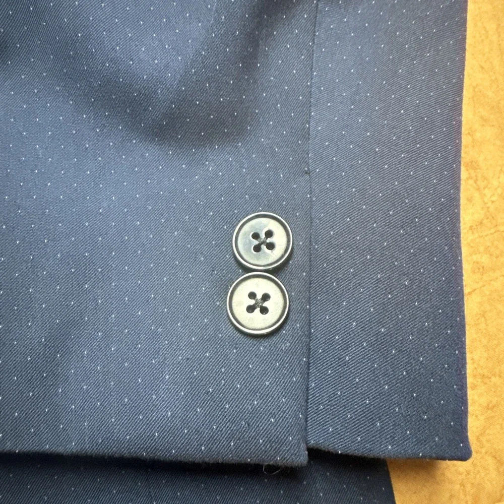Savile Row Tip Off‎ Blazer Sport Coat Suit Jacket Size 42R Navy Blue Polka Dots
